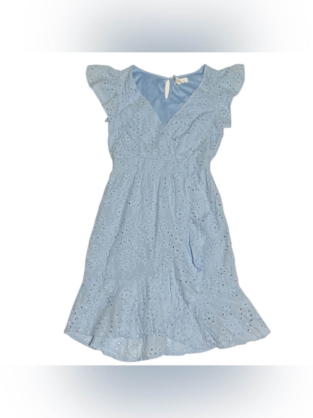Japna Sky Blue Eyelet Wrap-Style Midi Dress